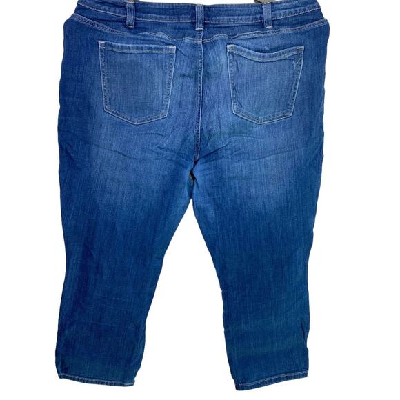 Lane Bryant Distressed Boyfriend Capri Stretch Jeans 5 Pocket Zip Button 22 Blue - Picture 4 of 15